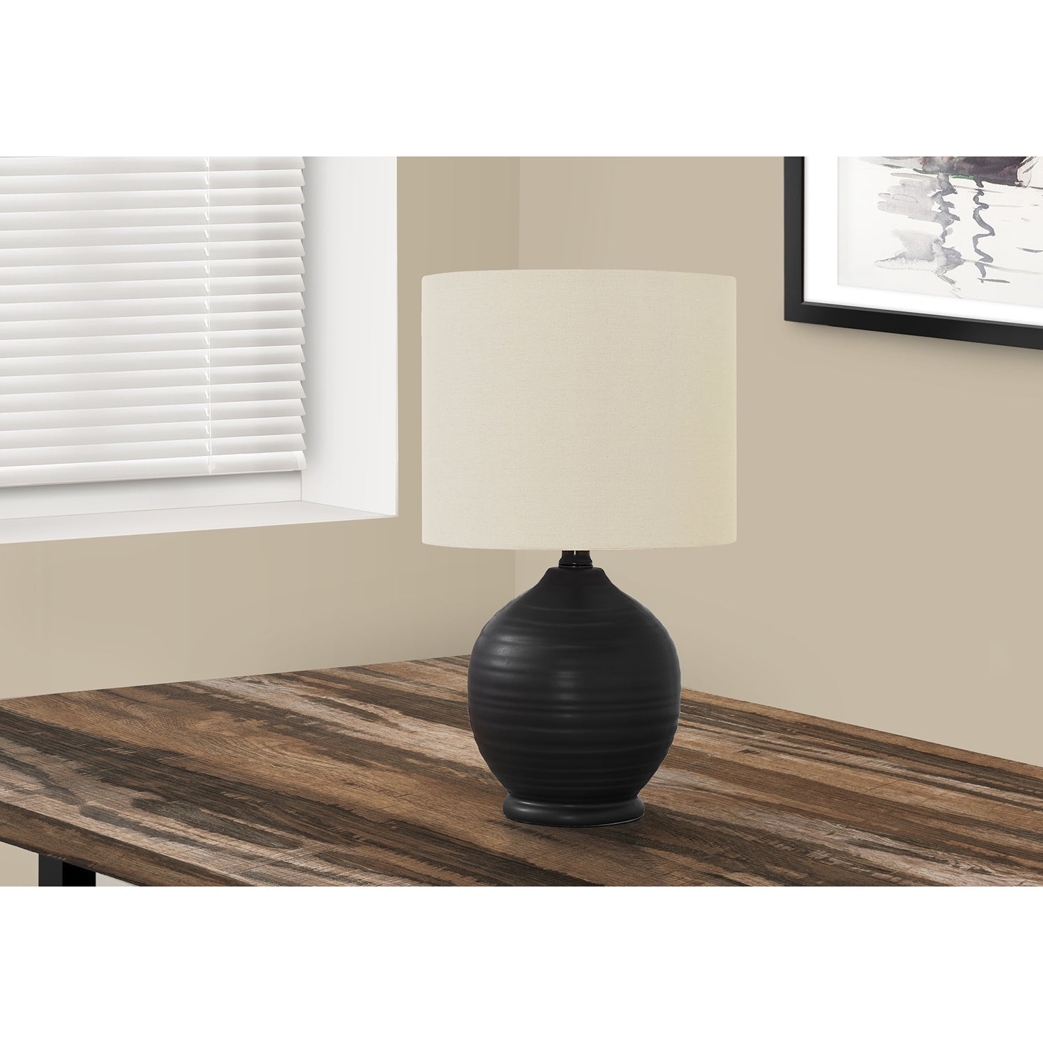 I 9739 - Luminaire, 17"H, Lampe De Table, Céramique Noire, Teinte Ivoire / Crème, Transitionnel - Simple Boutique