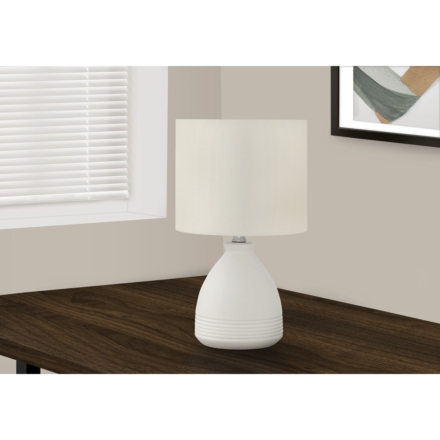 I 9741 - Luminaire, 17"H, Lampe De Table, Céramique Crème, Abat-jour Ivoire / Crème, Moderne - Simple Boutique