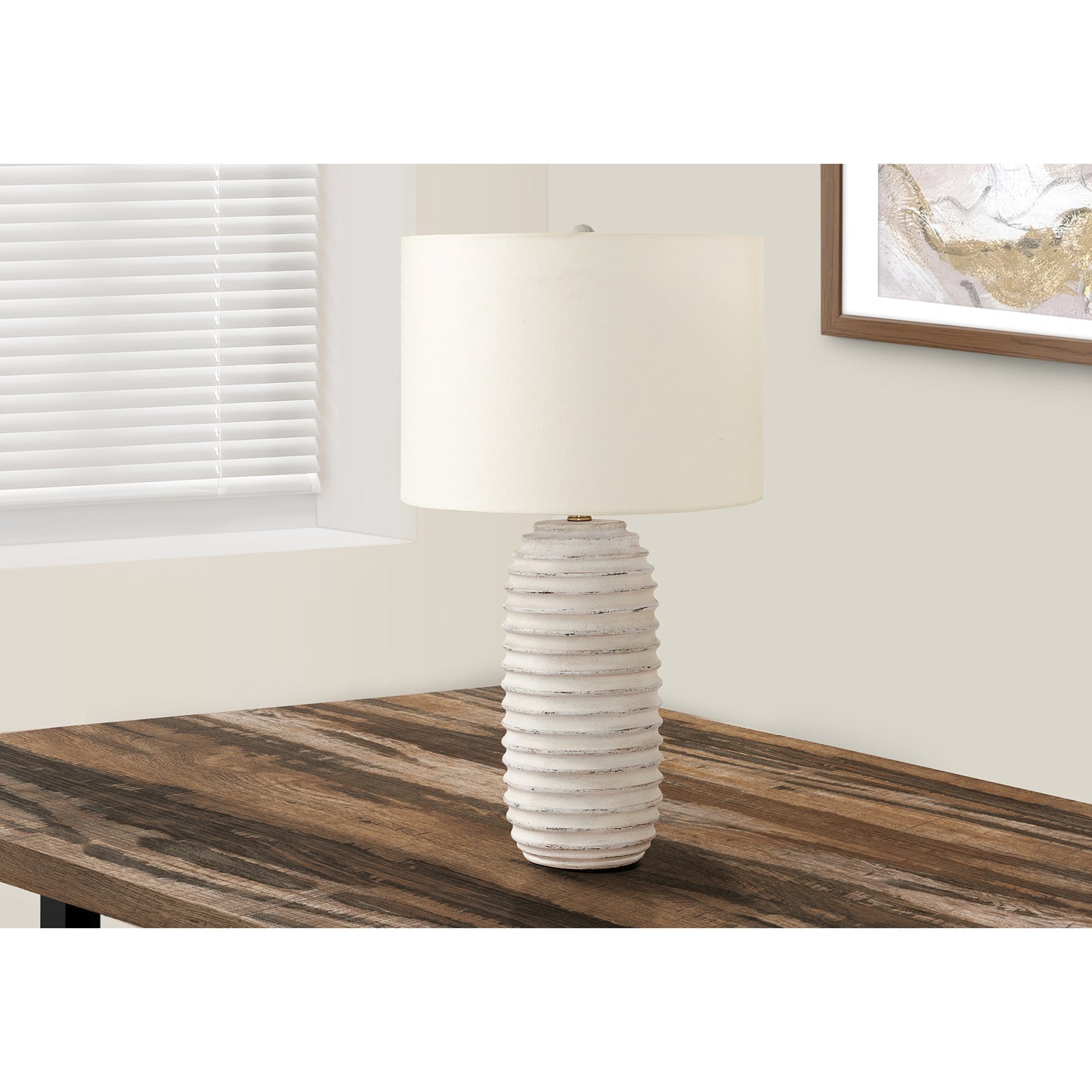 I 9742 - Luminaire, 28"H, Lampe De Table, Résine Créme, Abat-jour Ivoire / Crème, Transitionnel - Simple Boutique