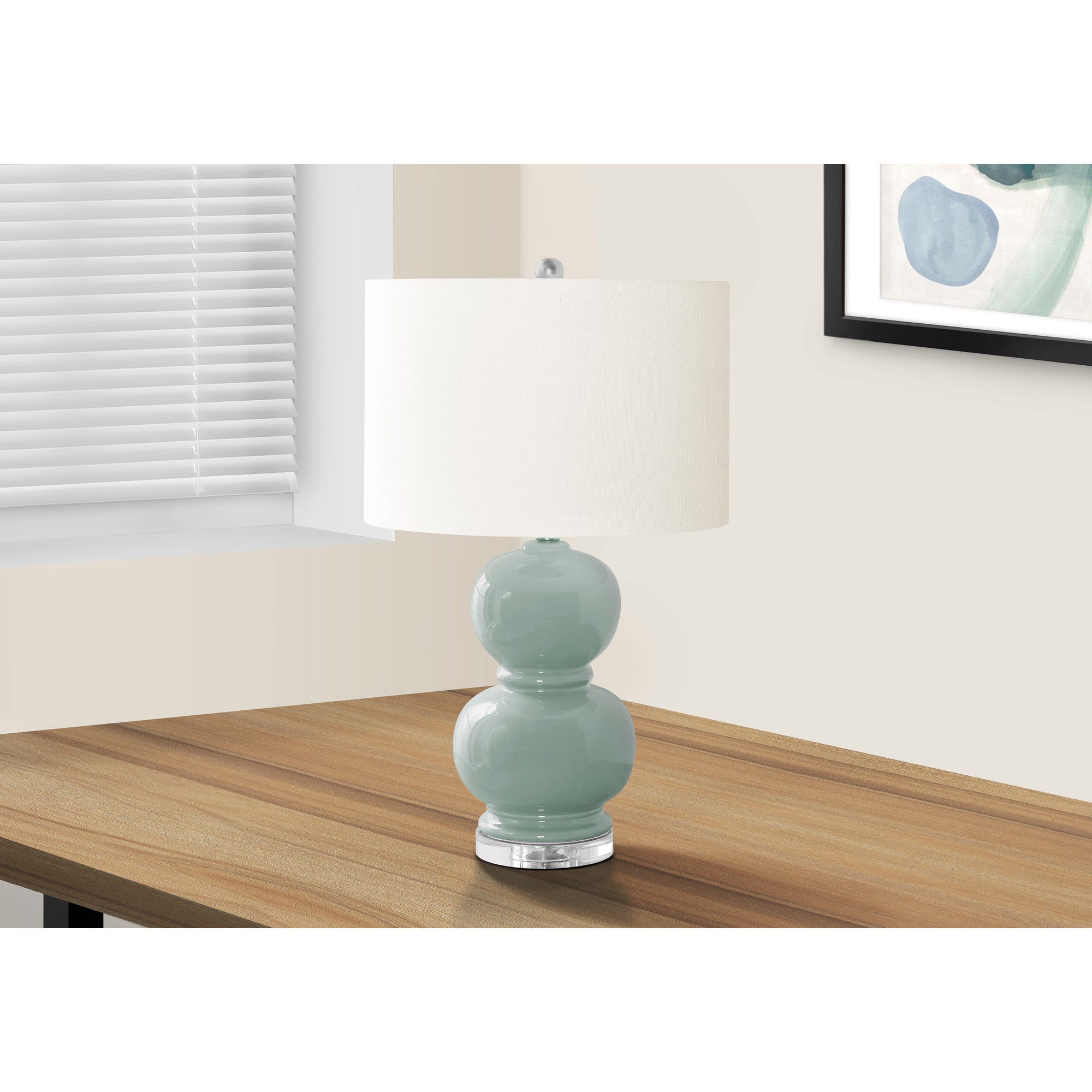I 9743 - Luminaire, 25"H, Céramique Bleue, Abat-jour Ivoire / Crème, Contemporain - Simple Boutique