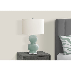 I 9743 - Luminaire, 25"H, Céramique Bleue, Abat-jour Ivoire / Crème, Contemporain - Simple Boutique
