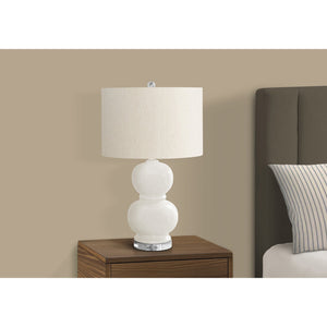 I 9744 - Luminaire, 25"H, Crème Céramique, Abat-jour Ivoire / Crème, Contemporain - Simple Boutique