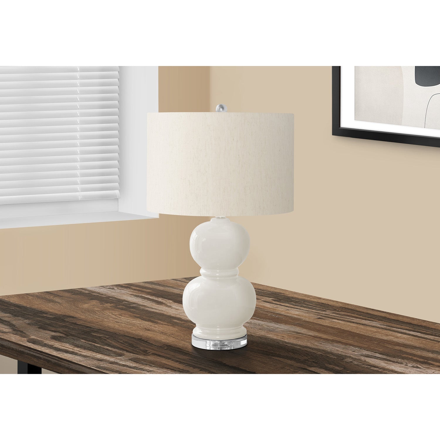 I 9744 - Luminaire, 25"H, Crème Céramique, Abat-jour Ivoire / Crème, Contemporain - Simple Boutique