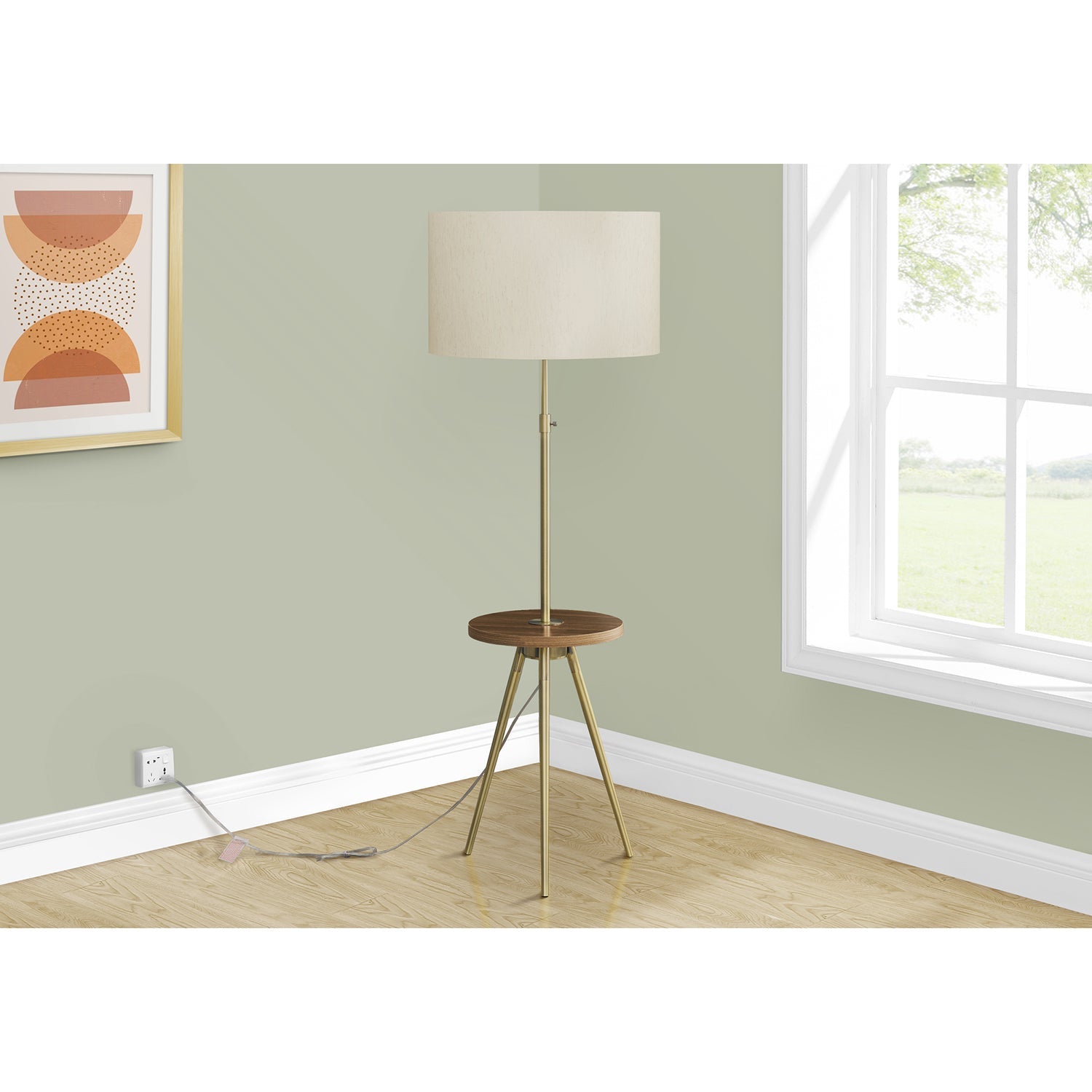 I 9746 - Luminaire, Lampadaire, 63"H, Métal D'or, Abat-jour Ivoire / Crème, Contemporain - Simple Boutique