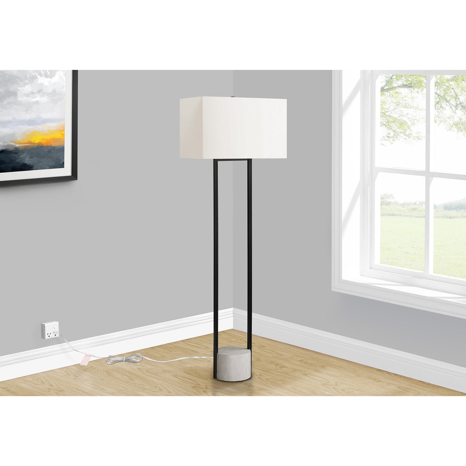 I 9752 - Luminaire, 62"H, Lampadaire, Métal Noir, Abat-jour Ivoire / Crème, Contemporain - Simple Boutique