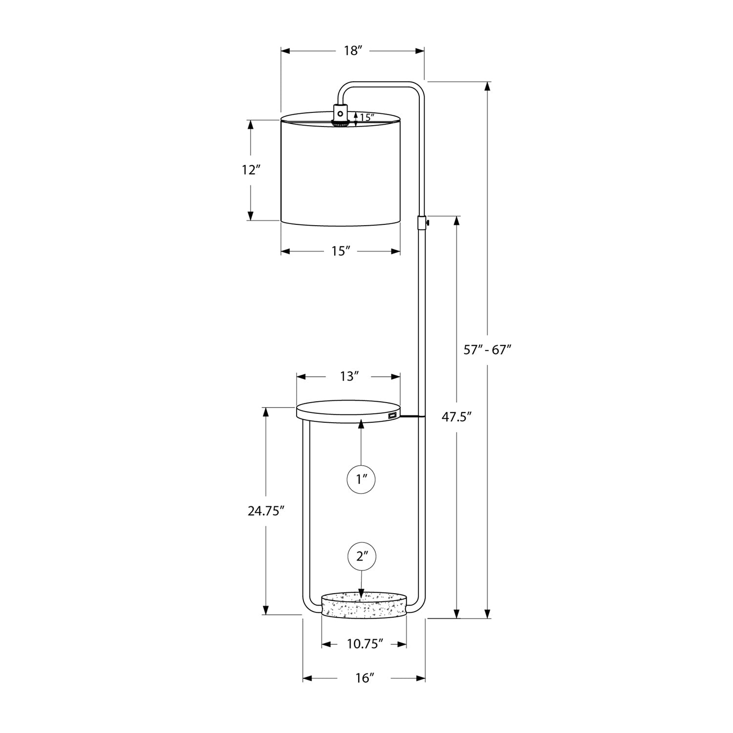 I 9753 - Luminaire, 67"H, Lampadaire, Port Usb Inclus, Métal Noir, Abat-jour Ivoire / Crème, Contemporain - Simple Boutique