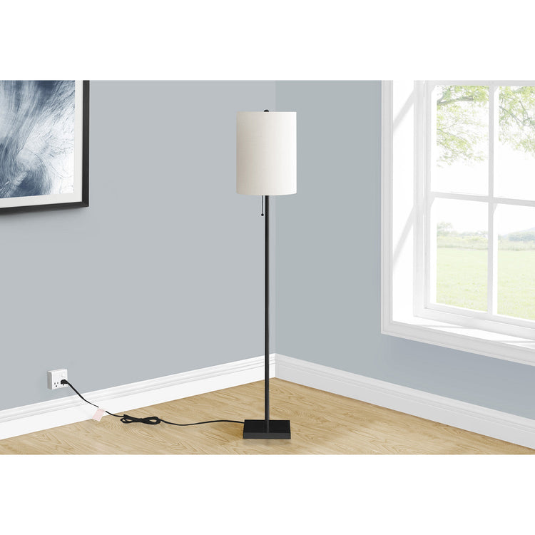 I 9758 - Luminaire, 62"H, Métal Noir, Abat-jour Ivoire / Crème, Contemporain - Simple Boutique