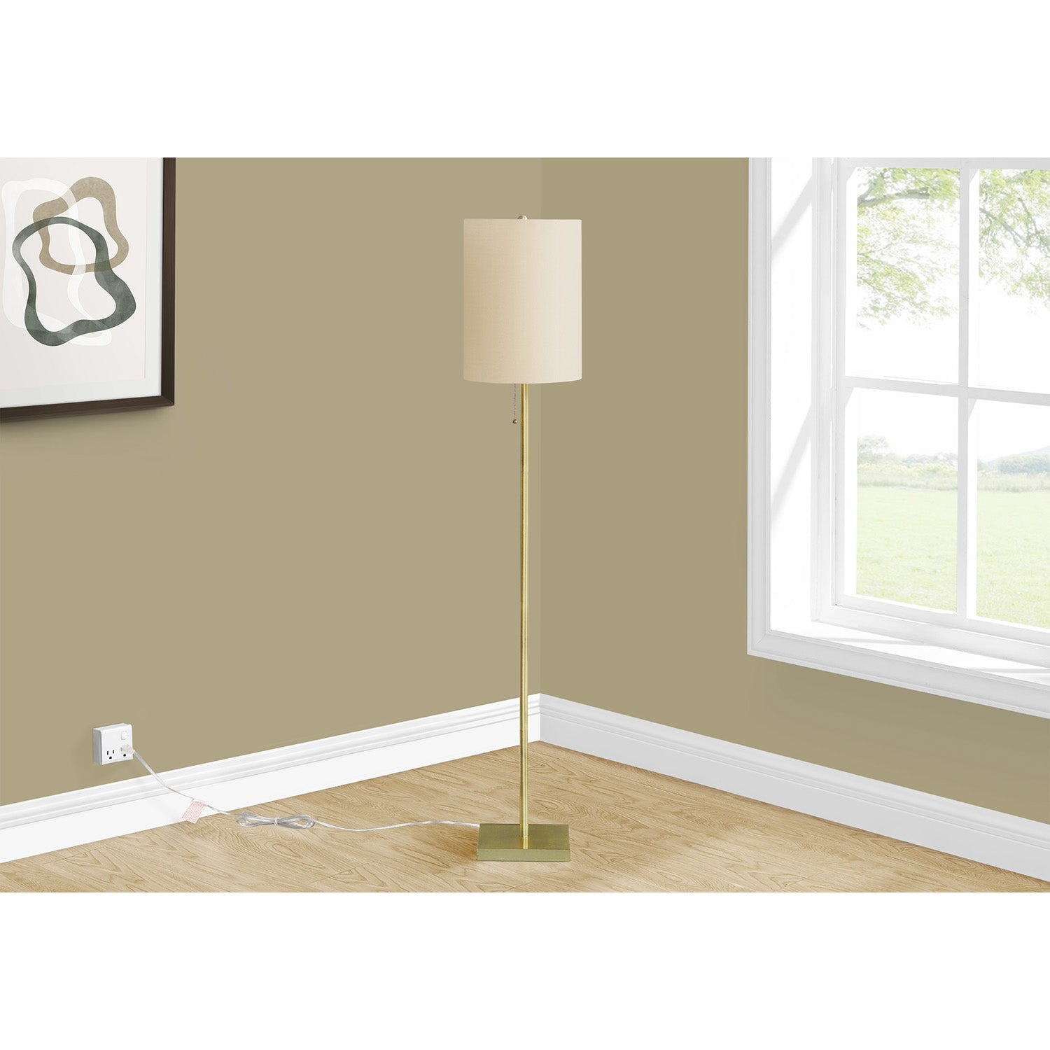 I 9759 - Luminaire, 62"H, Métal En Laiton, Abat-jour Ivoire / Crème, Contemporain - Simple Boutique
