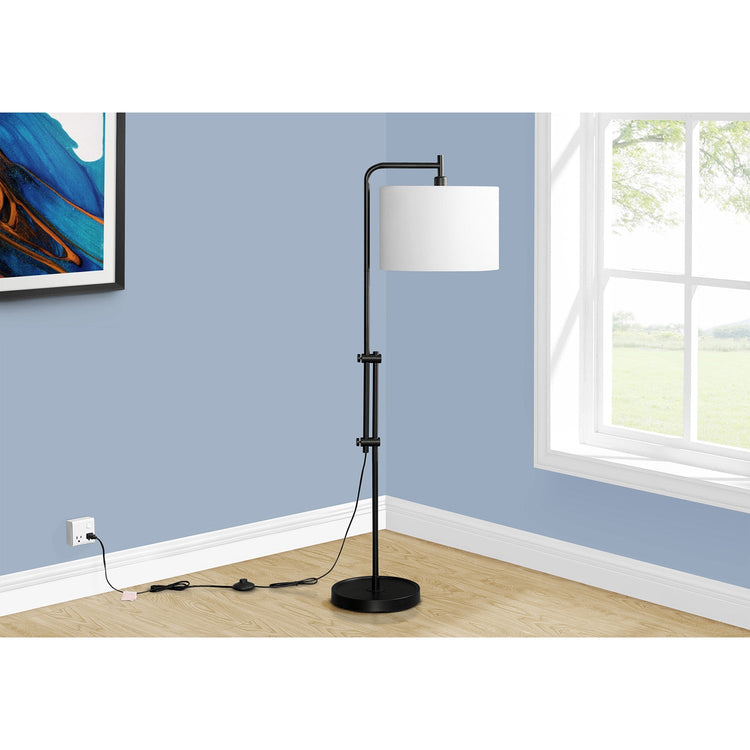 I 9760 - Luminaire, 63"H, Lampadaire, Métal Noir, Abat-jour Ivoire / Crème, Contemporain - Simple Boutique