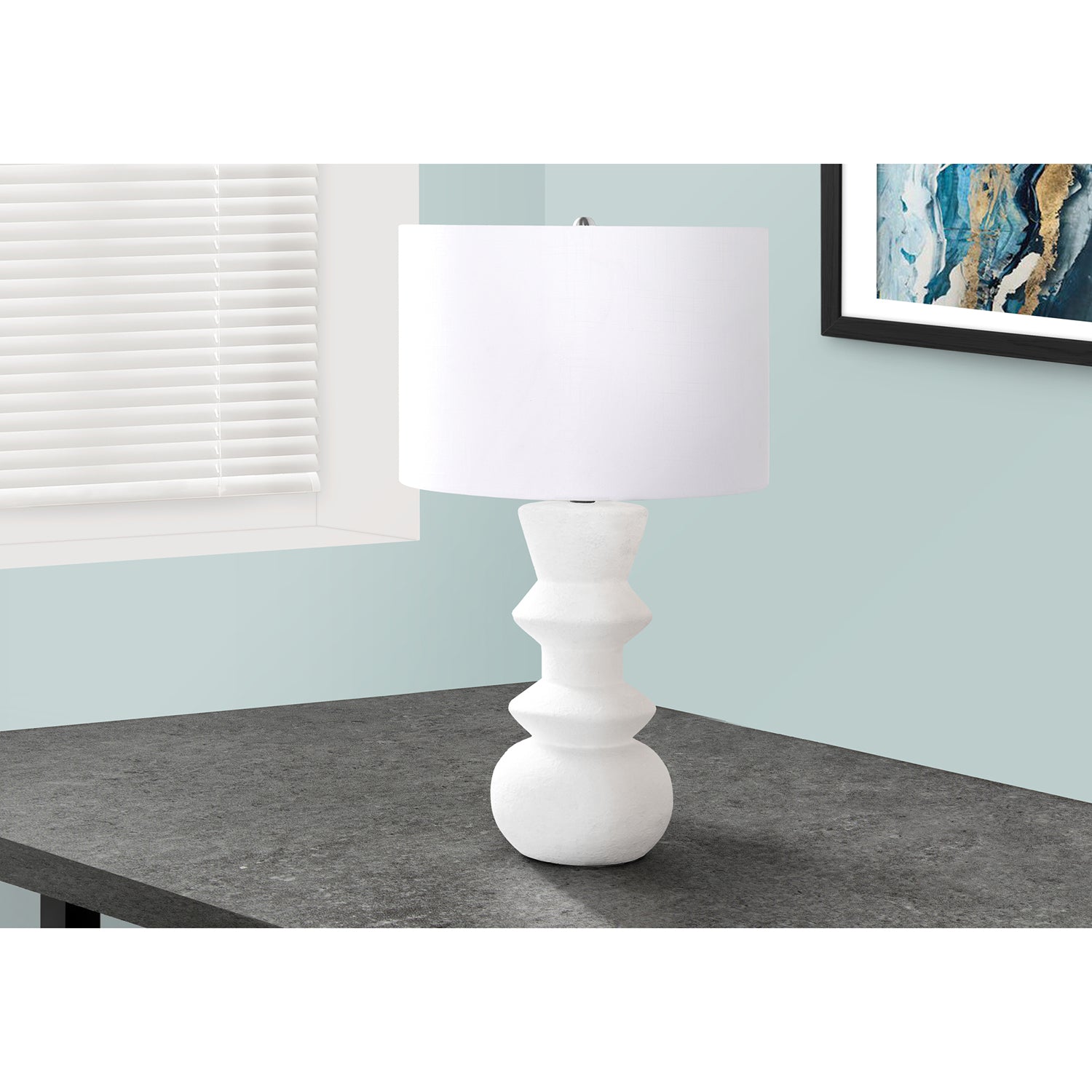 I 9762 - Luminaire, 26"H, Crème Céramique, Abat-jour Ivoire / Crème, Contemporain - Simple Boutique