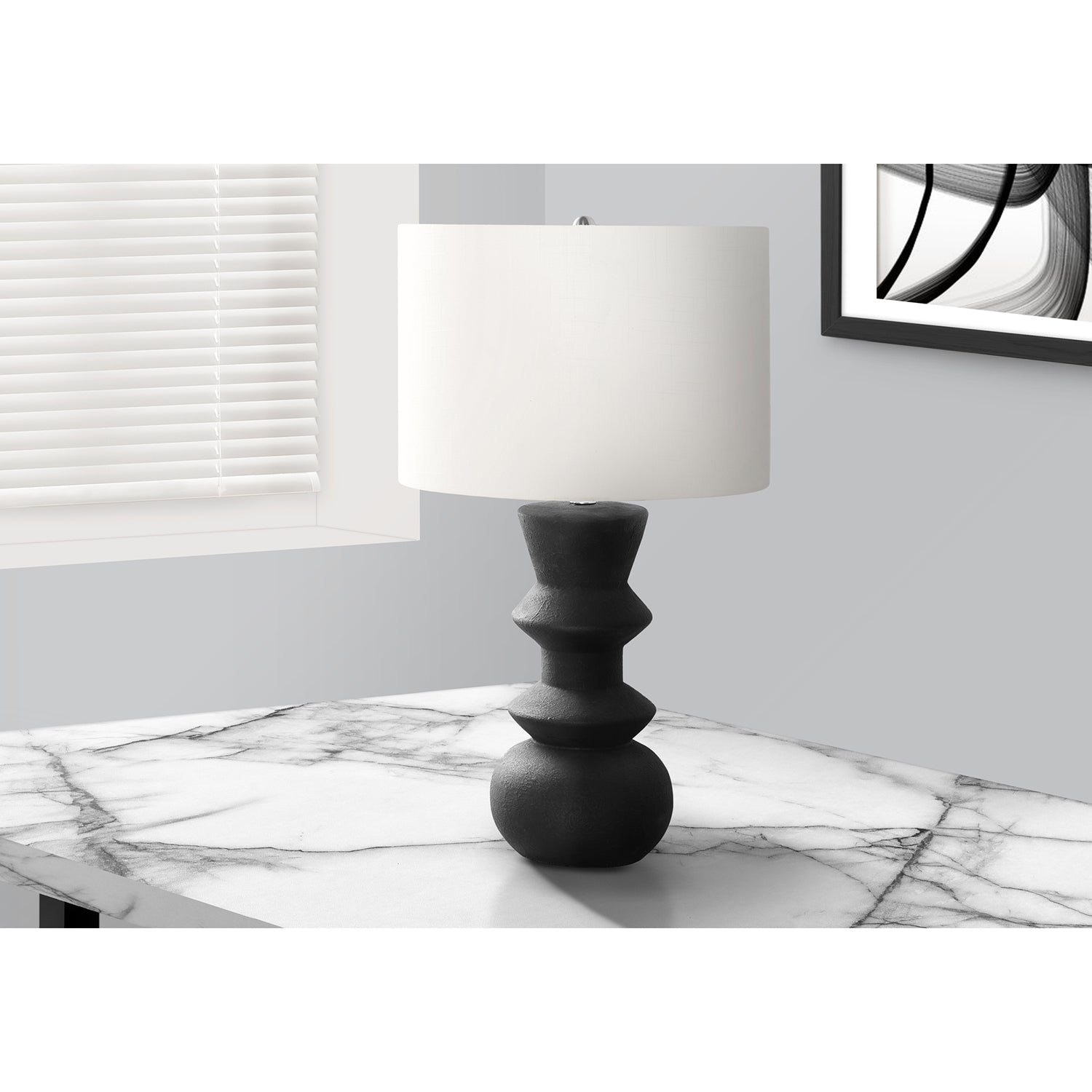 I 9763 - Luminaire, 26"H, Céramique Noire, Abat-jour Ivoire / Crème, Contemporain - Simple Boutique