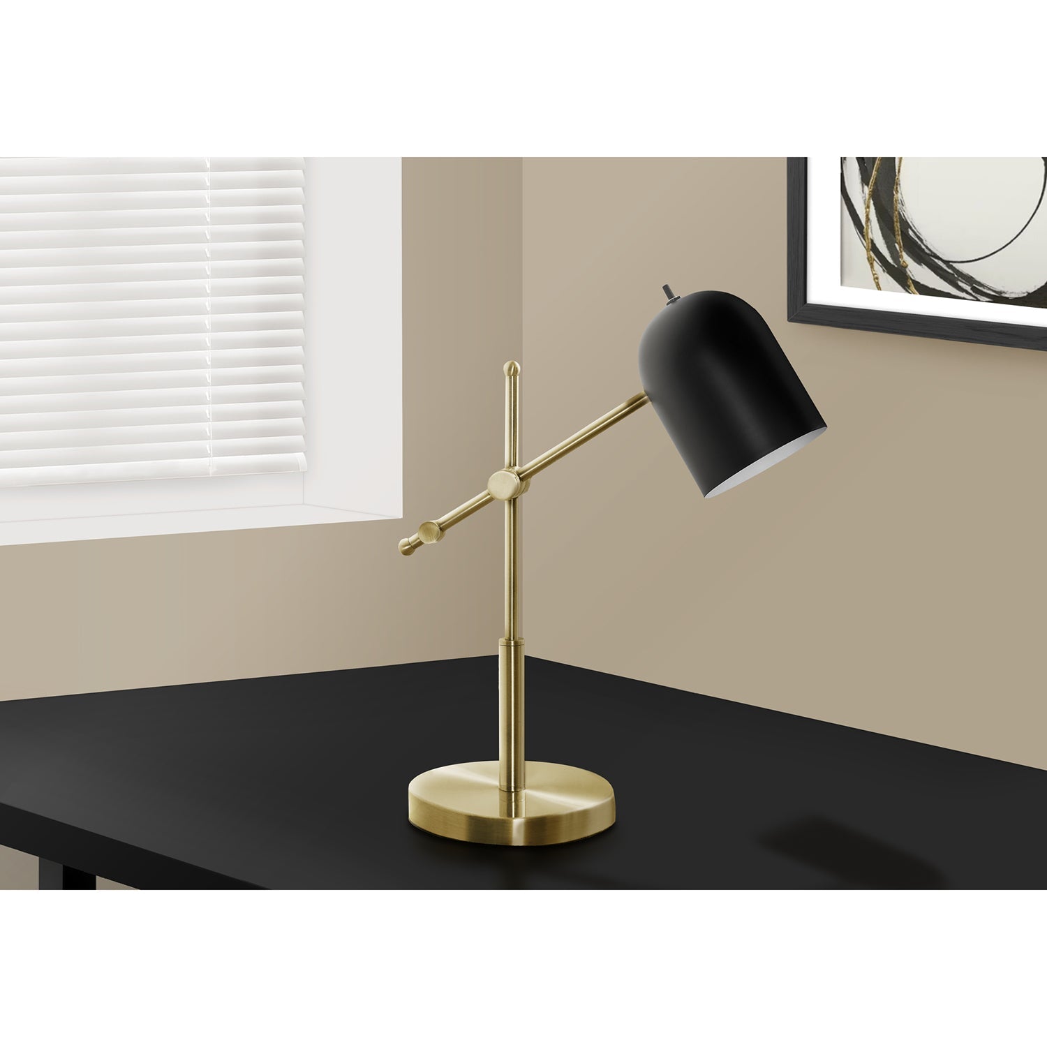 I 9766 - Luminaire, 18"H, Métal En Laiton, Abat-jour Noir, Contemporain - Simple Boutique