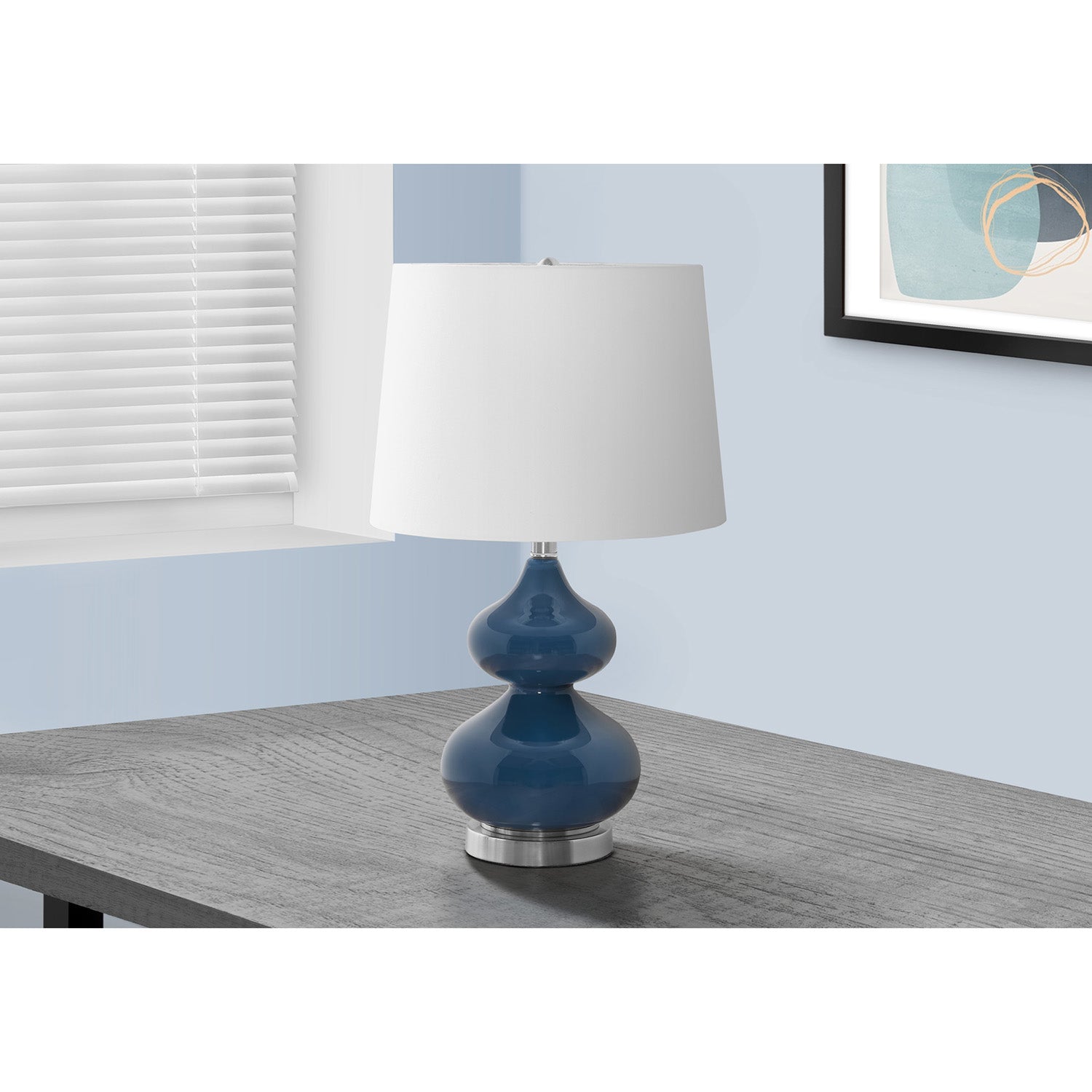 I 9767 - Luminaire, 24"H, Verre Bleu, Abat-jour Ivoire / Crème, Contemporain - Simple Boutique