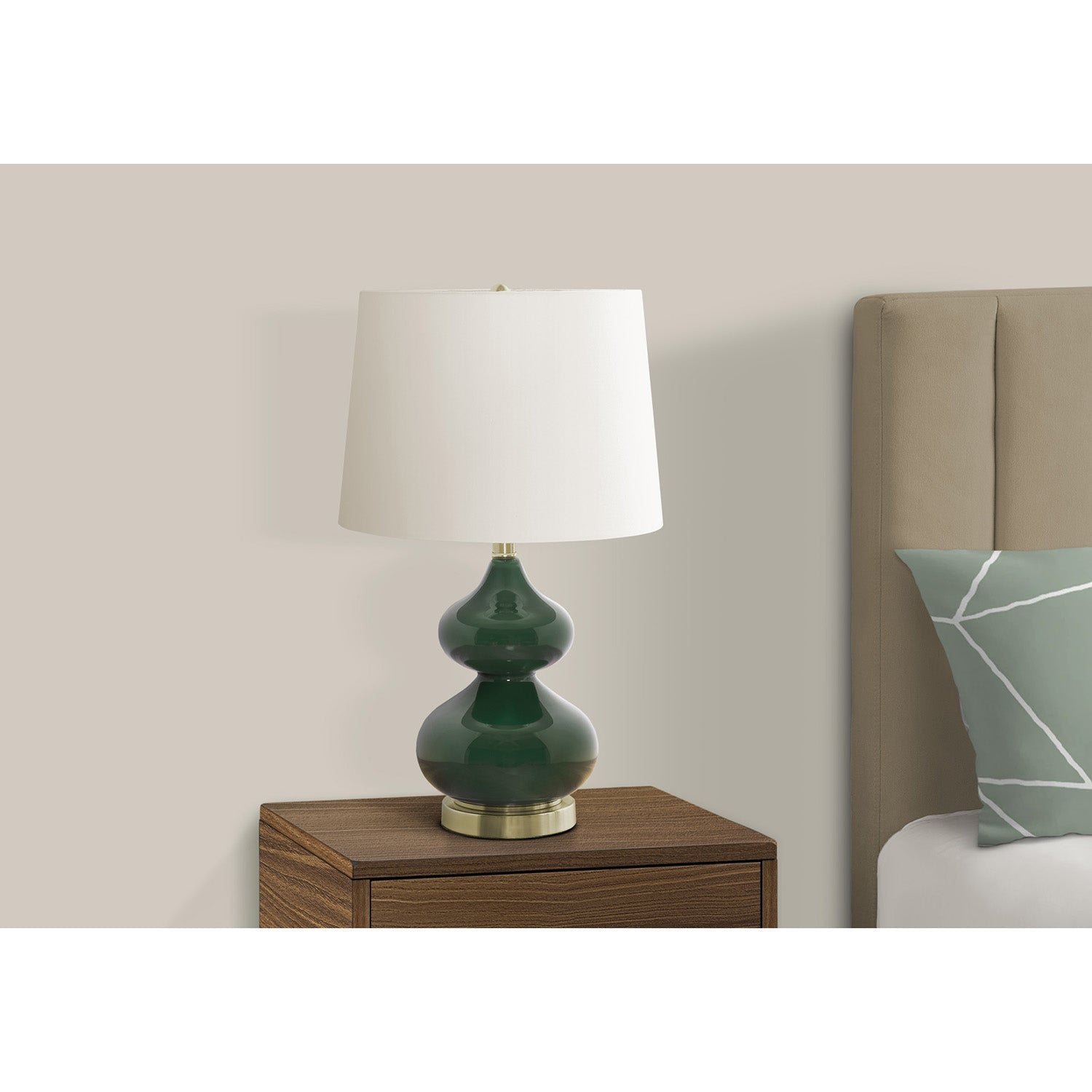 I 9768 - Luminaire, 24"H, Verre Vert, Abat-jour Ivoire / Crème, Contemporain - Simple Boutique