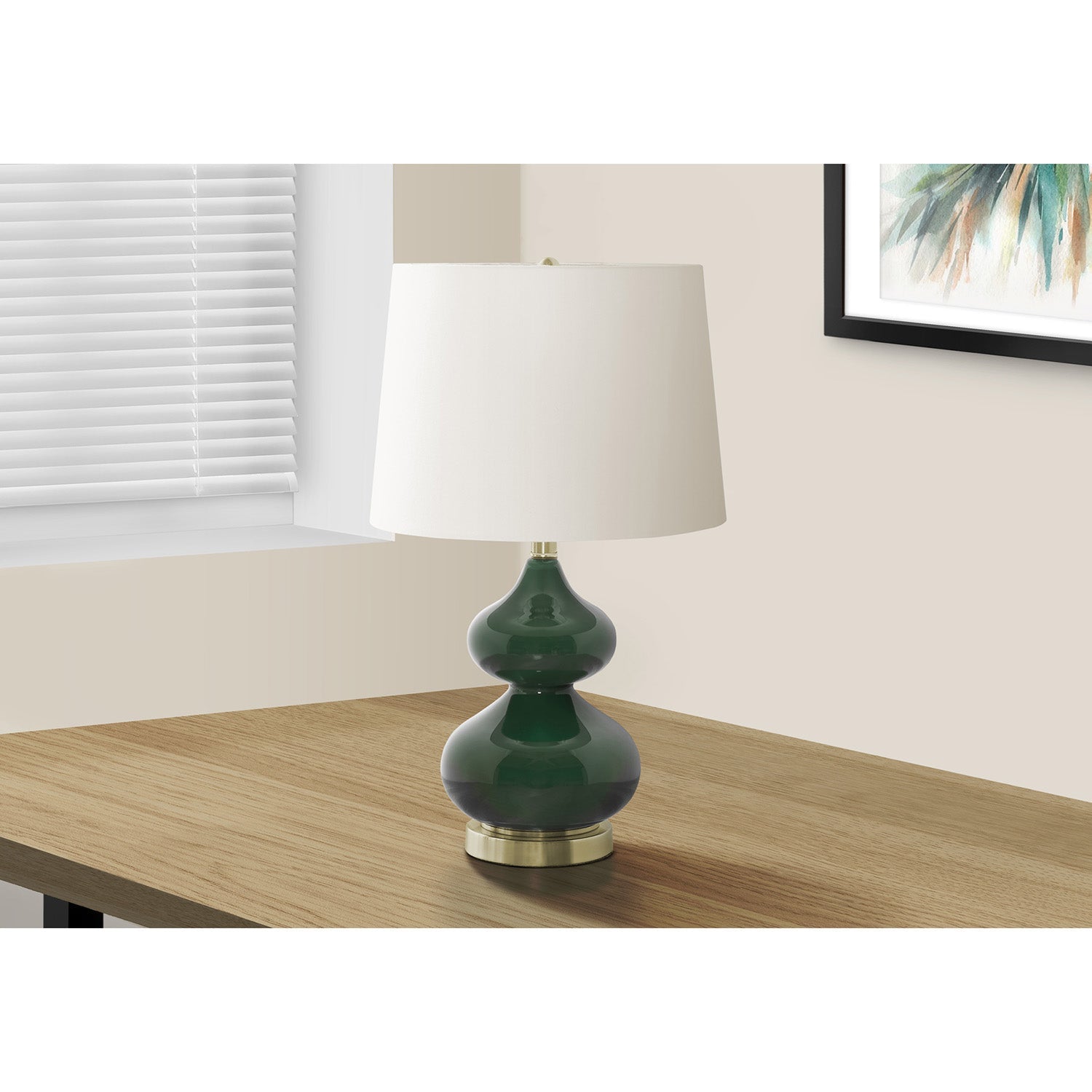 I 9768 - Luminaire, 24"H, Verre Vert, Abat-jour Ivoire / Crème, Contemporain - Simple Boutique