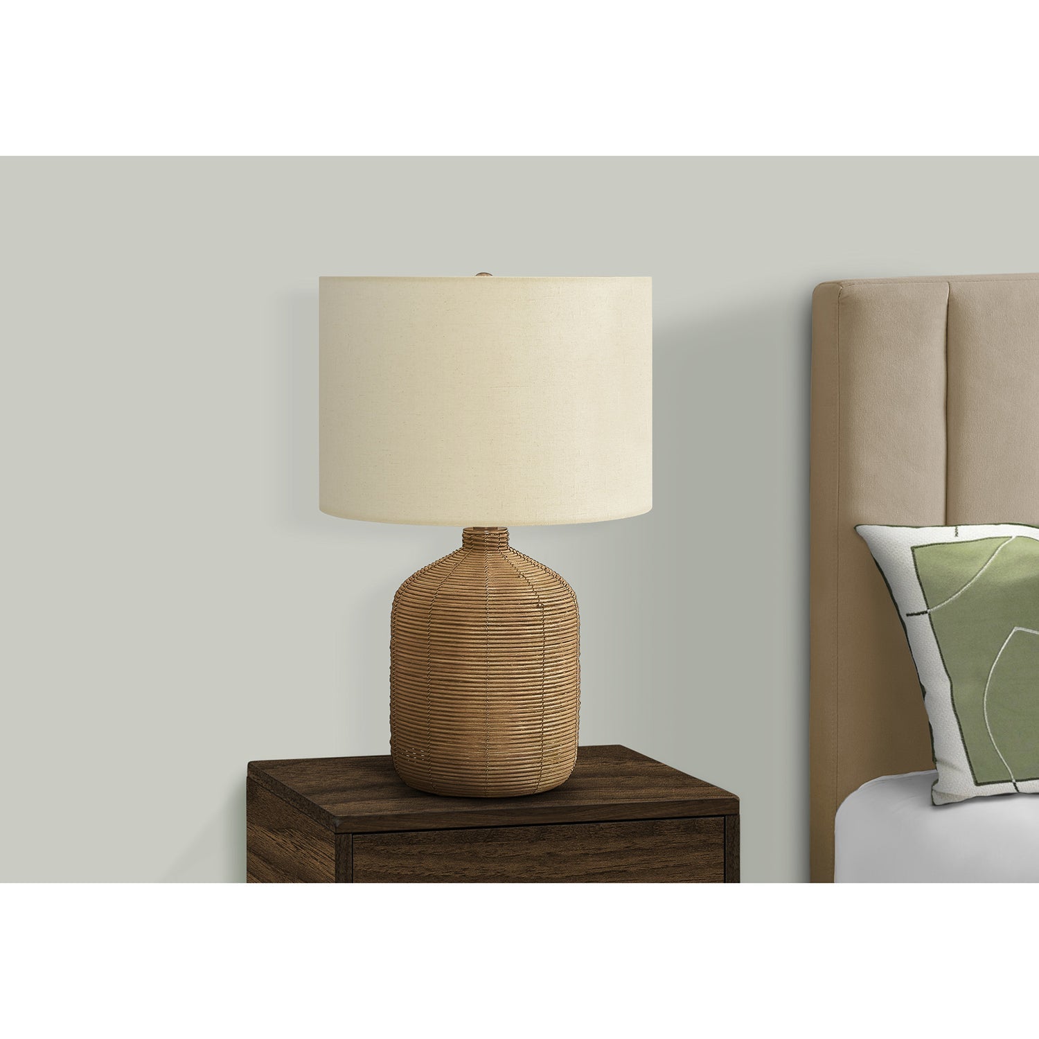 I 9769 - Luminaire, 23"H, Lampe De Table, Rotin Marron, Abat-jour Beige, Moderne - Simple Boutique