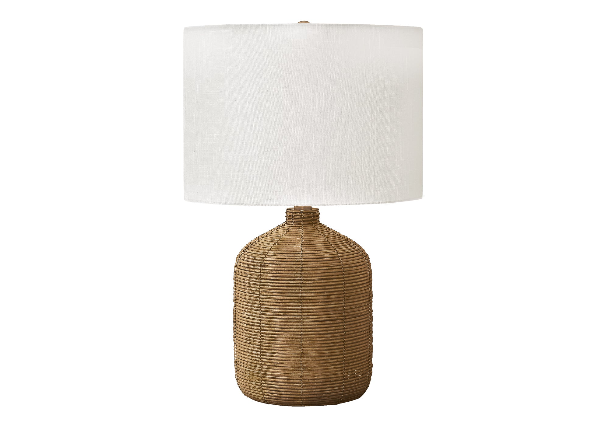 I 9769 - Luminaire, 23''H, Lampe De Table, Rotin Marron, Abat-jour Beige, Moderne - Simple Boutique