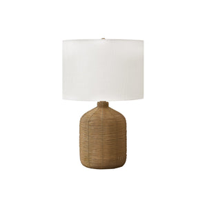 I 9769 - Luminaire, 23"H, Lampe De Table, Rotin Marron, Abat-jour Beige, Moderne - Simple Boutique