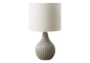 I 9774 - Luminaire, 17''H, Lampe De Table, Céramique Gris, Abat-jour Ivoire / Crème, Contemporain - Simple Boutique