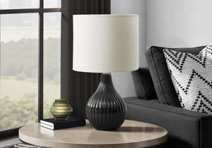 I 9775 - Luminaire, 17''H, Lampe De Table, Céramique Noire, Abat-jour Ivoire / Crème, Contemporain, Moderne - Simple Boutique