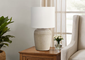 I 9779 - Luminaire, 17''H, Lampe De Table, Céramique Beige, Abat-jour Ivoire / Crème, Contemporain - Simple Boutique