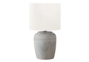 I 9780 - Luminaire, 17''H, Lampe De Table, Céramique Gris, Abat-jour Ivoire / Crème, Contemporain - Simple Boutique