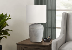 I 9780 - Luminaire, 17''H, Lampe De Table, Céramique Gris, Abat-jour Ivoire / Crème, Contemporain - Simple Boutique
