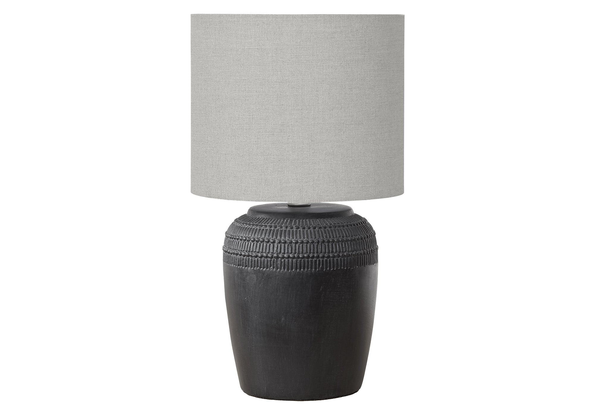 I 9781 - Luminaire, 17''H, Lampe De Table, Céramique Noire, Abat-jour Gris, Contemporain - Simple Boutique
