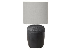 I 9781 - Luminaire, 17''H, Lampe De Table, Céramique Noire, Abat-jour Gris, Contemporain - Simple Boutique