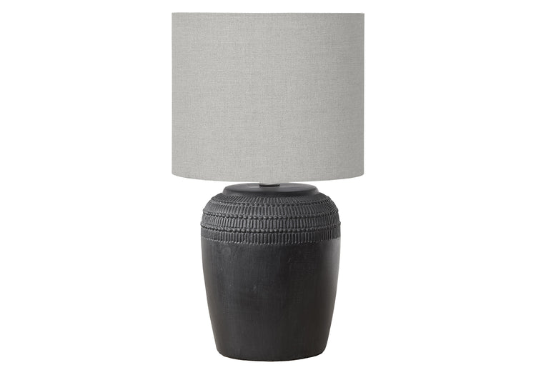 I 9781 - Luminaire, 17''H, Lampe De Table, Céramique Noire, Abat-jour Gris, Contemporain - Simple Boutique