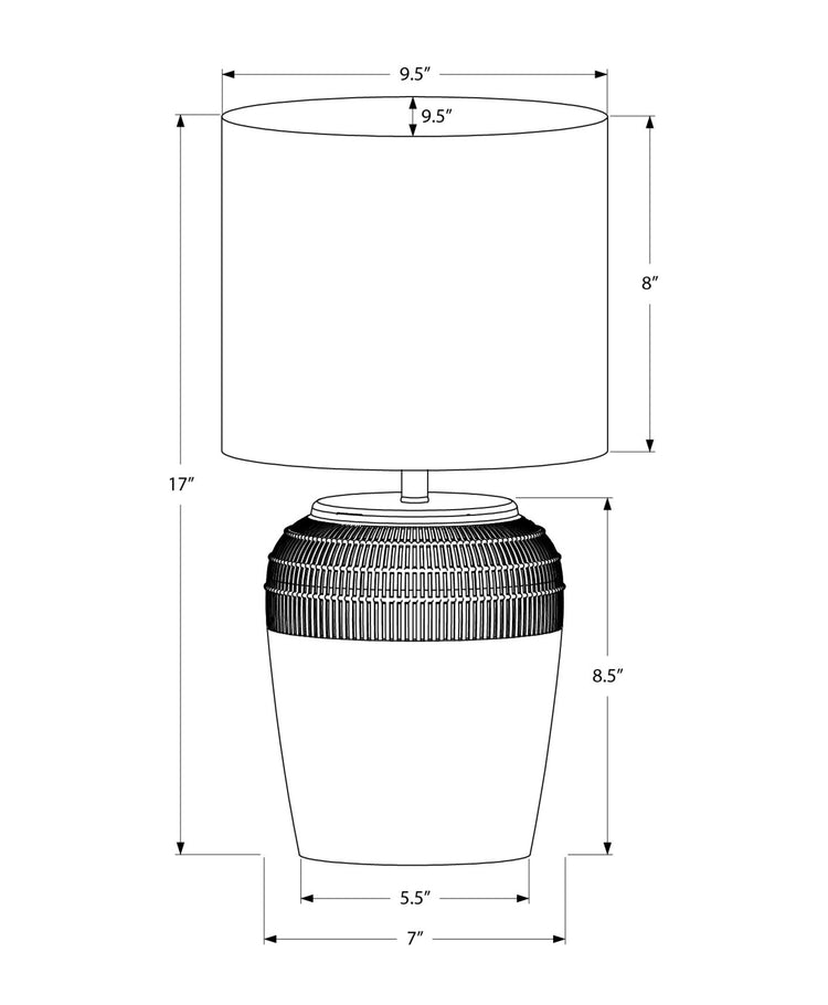 I 9781 - Luminaire, 17''H, Lampe De Table, Céramique Noire, Abat-jour Gris, Contemporain - Simple Boutique