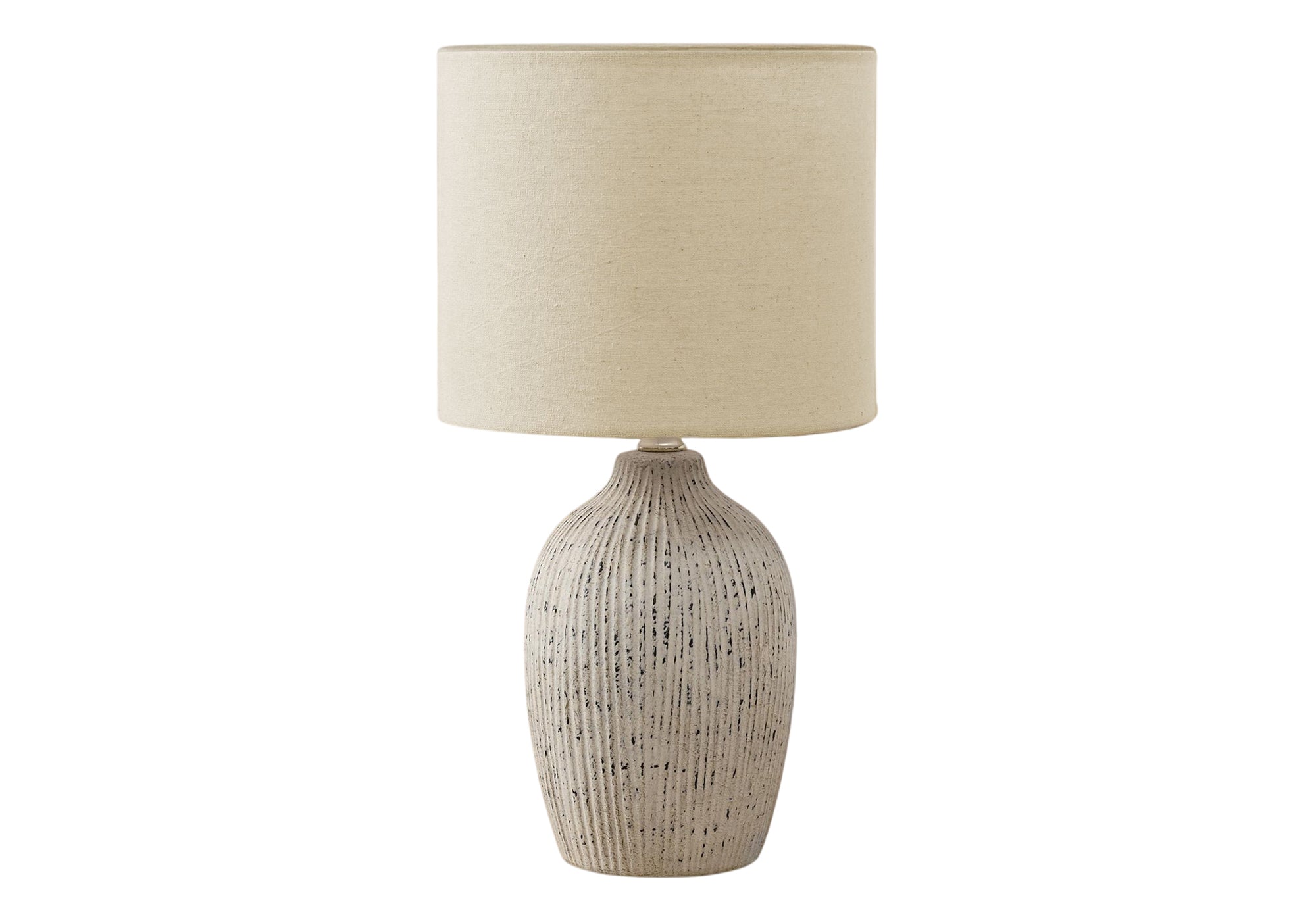 I 9783 - Luminaire, Lampe De Table, 18''H, Céramique Beige, Abat-jour Beige, Contemporain - Simple Boutique