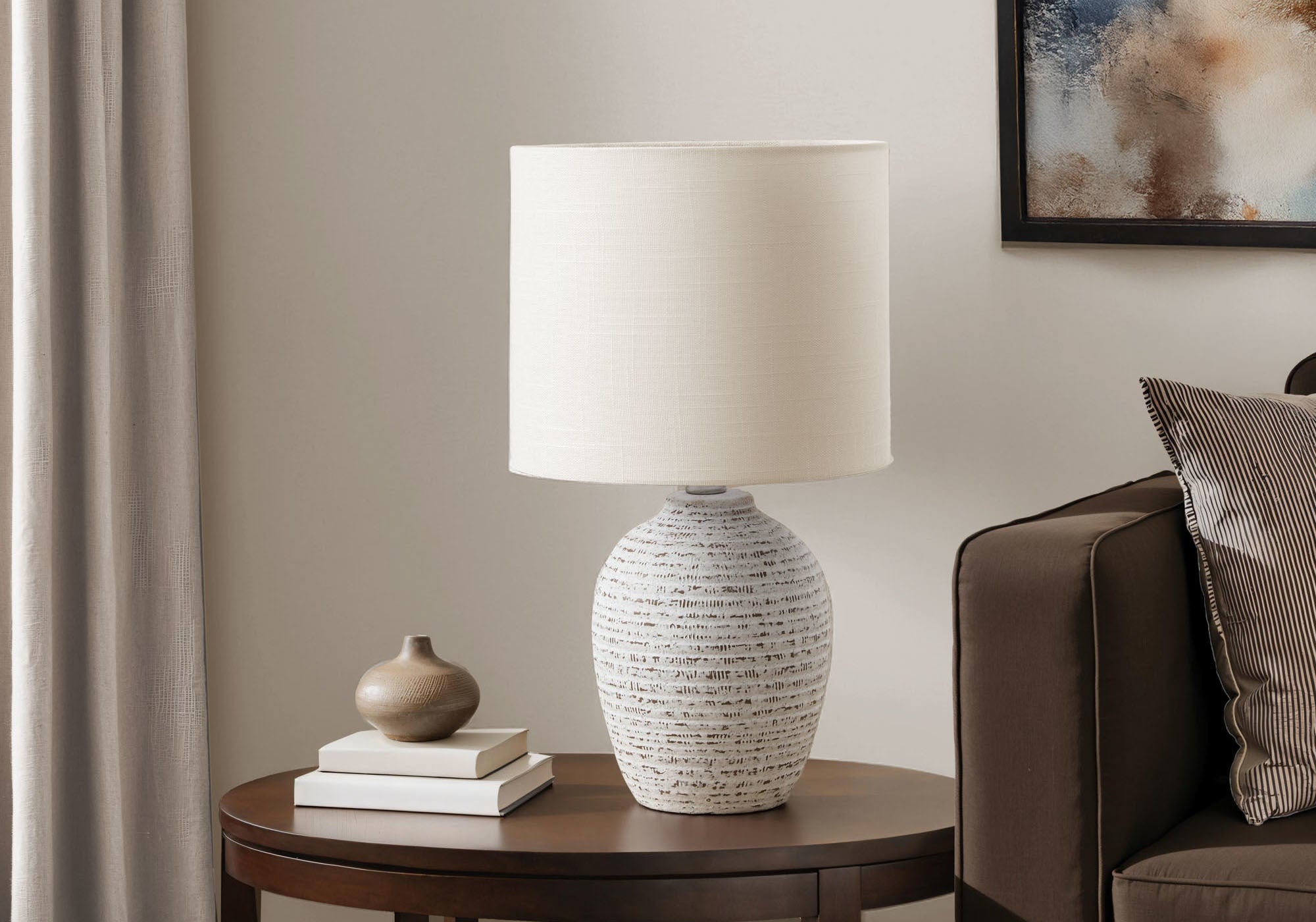 I 9787 - Luminaire, 17''H, Lampe De Table, Céramique Ivoire, Abat-jour Ivoire / Crème, Contemporain, Moderne - Simple Boutique