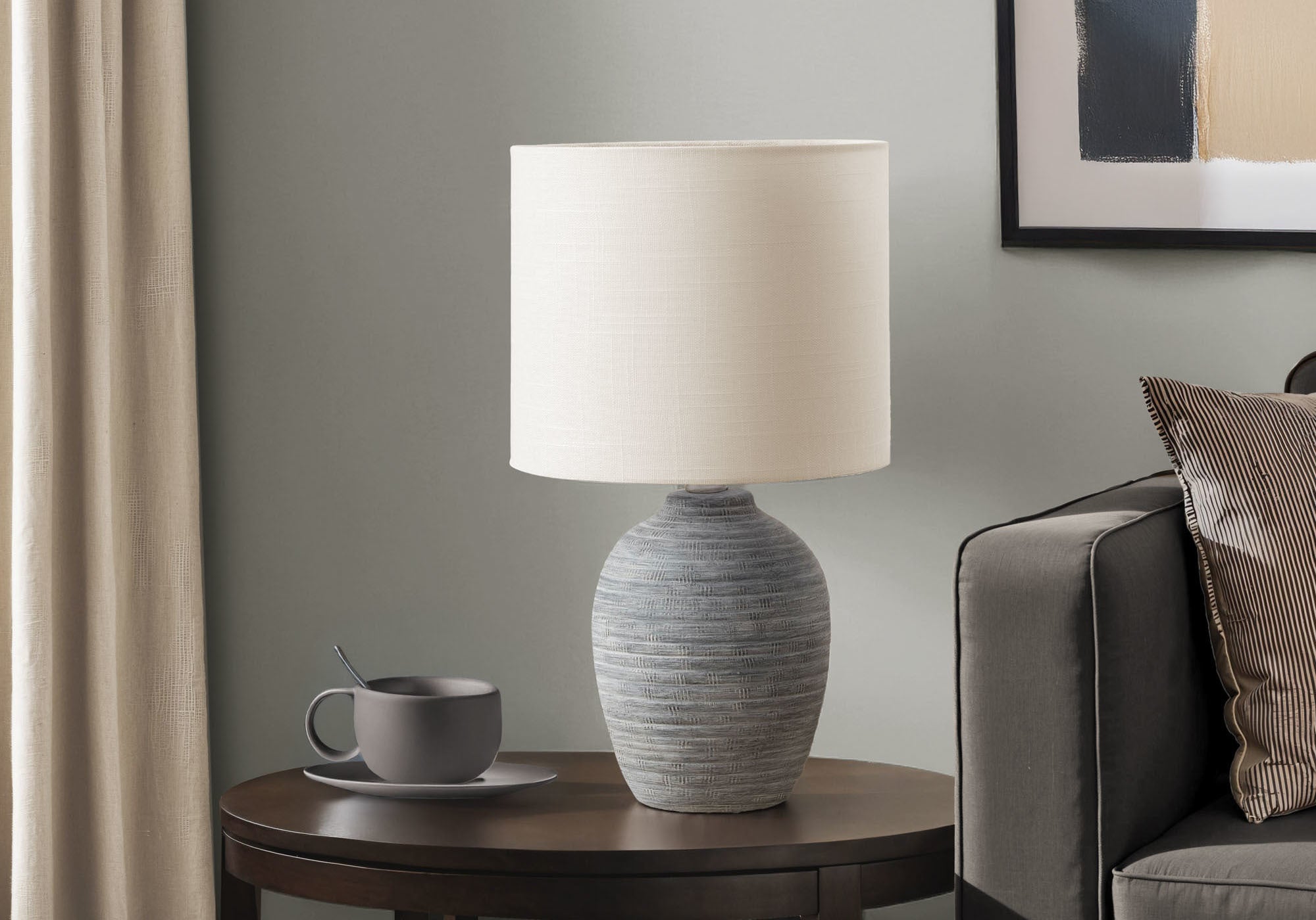 I 9788 - Luminaire, 17''H, Lampe De Table, Céramique Gris, Abat-jour Ivoire / Crème, Contemporain, Moderne - Simple Boutique