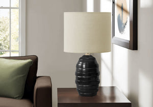 I 9790 - Luminaire, 17''H, Lampe De Table, Céramique Noire, Abat-jour Beige, Contemporain, Moderne - Simple Boutique