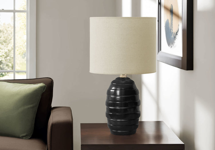 I 9790 - Luminaire, 17''H, Lampe De Table, Céramique Noire, Abat-jour Beige, Contemporain, Moderne - Simple Boutique