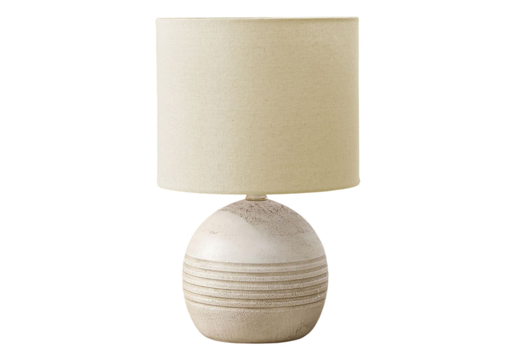 I 9791 - Luminaire, 15''H, Lampe De Table, Résine D'ivoire, Abat-jour Beige - Simple Boutique