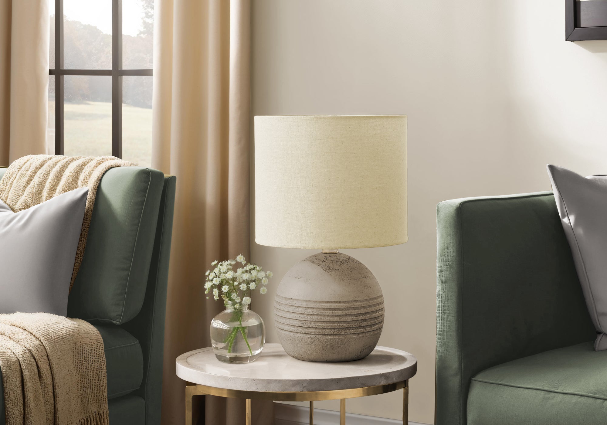 I 9792 - Luminaire, 15''H, Lampe De Table, Résine Beige, Abat-jour Beige, Contemporain, Moderne - Simple Boutique