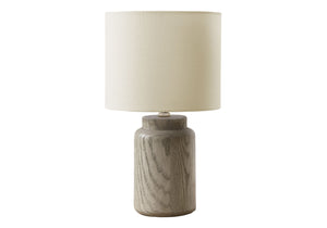 I 9795 - Luminaire, 17''H, Lampe De Table, Résine Taupe, Abat-jour Ivoire / Crème - Simple Boutique