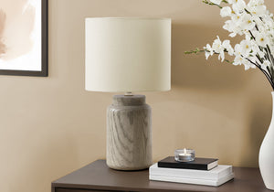 I 9795 - Luminaire, 17''H, Lampe De Table, Résine Taupe, Abat-jour Ivoire / Crème - Simple Boutique