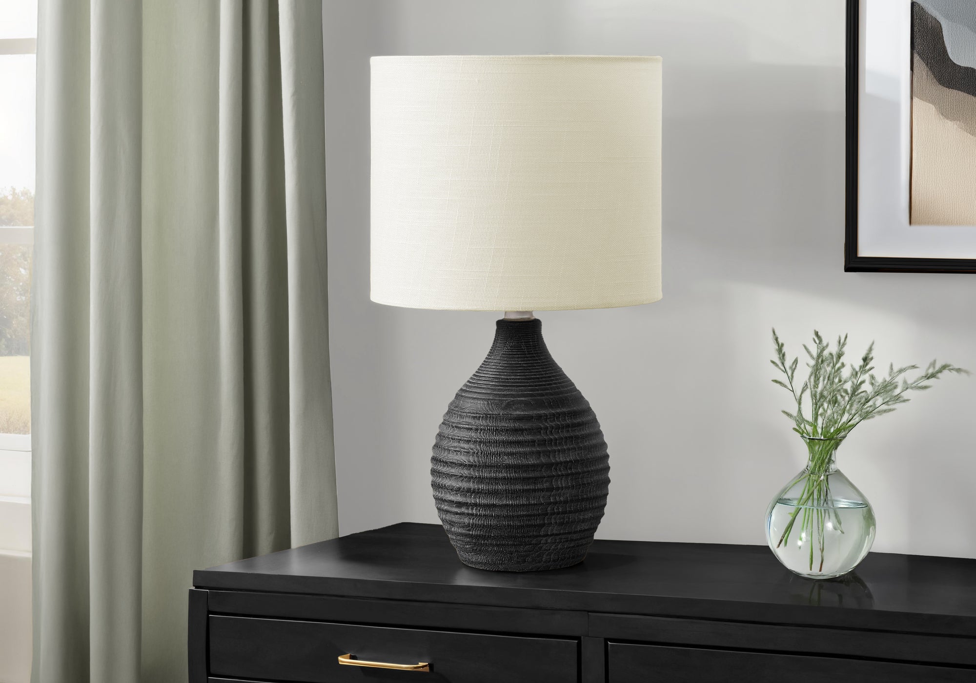 I 9847 - Luminaire, 17''H, Lampe De Table, Résine Grise, Abat-jour Ivoire / Crème, Contemporain, Moderne - Simple Boutique