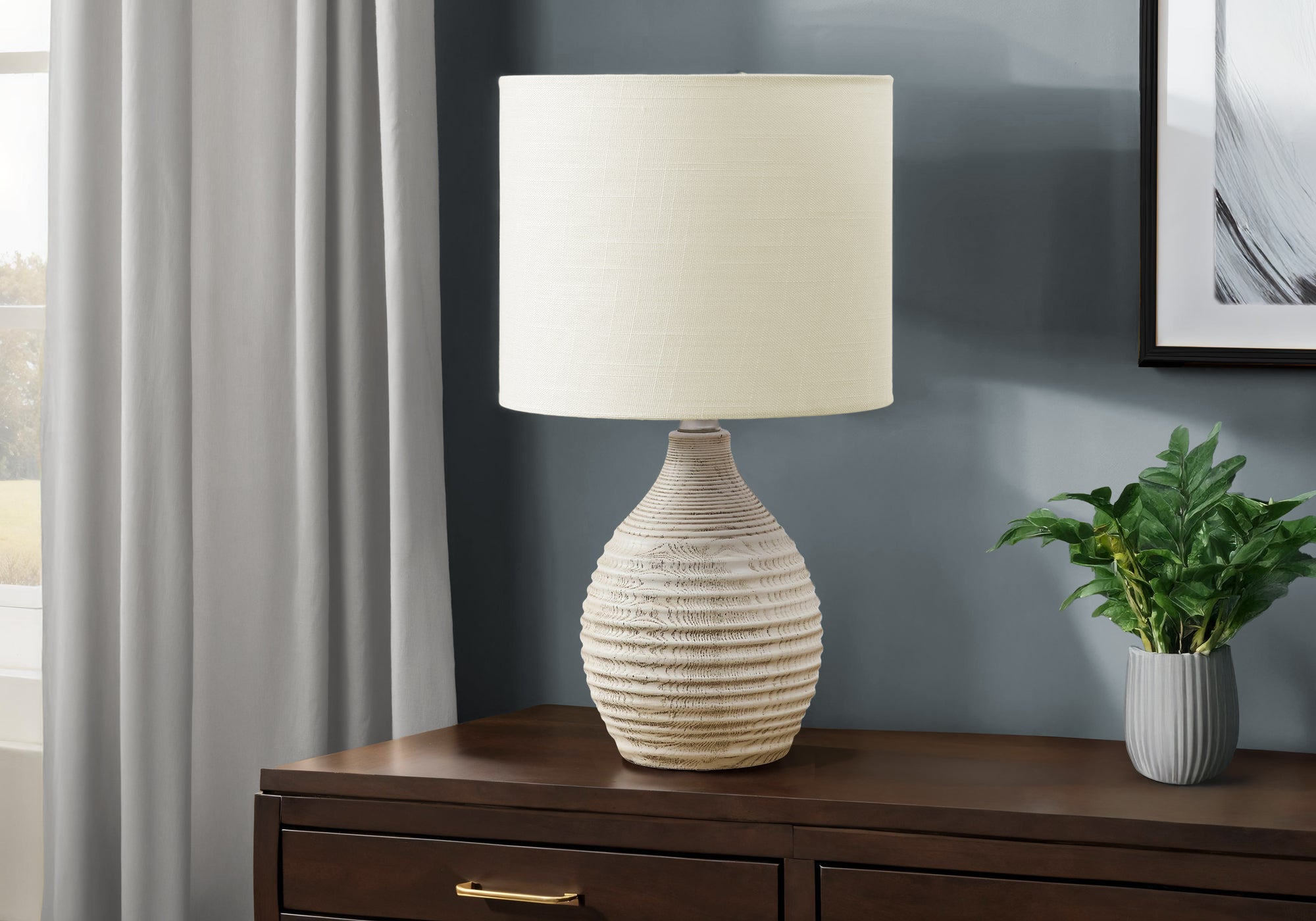I 9848 - Luminaire, 17''H, Lampe De Table, Résine D'ivoire, Abat-jour Ivoire / Crème, Contemporain, Moderne - Simple Boutique