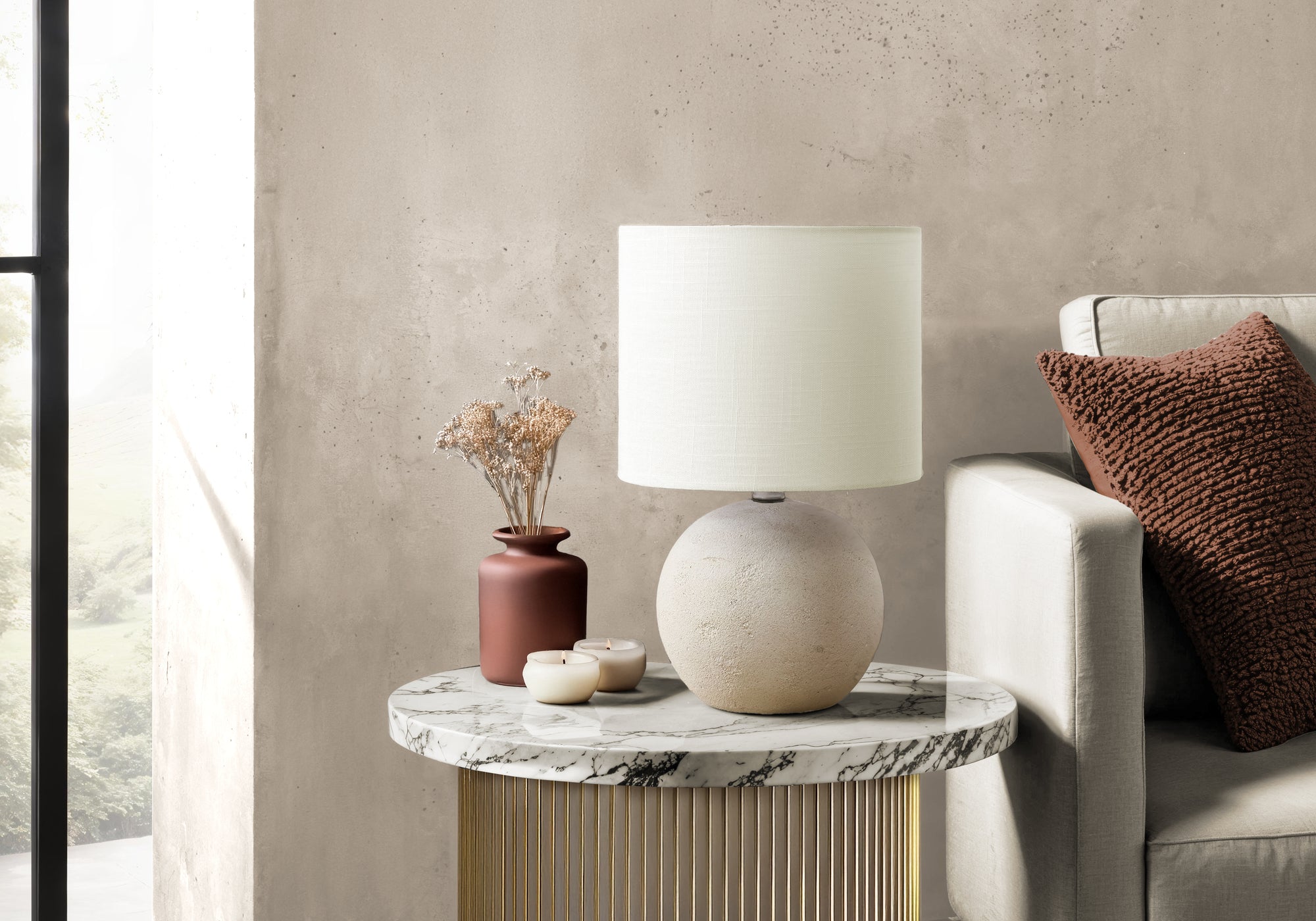 I 9851 - Luminaire, Lampe De Table, 16''H, Béton Ivoire, Abat-jour Ivoire / Crème, Contemporain, Moderne - Simple Boutique