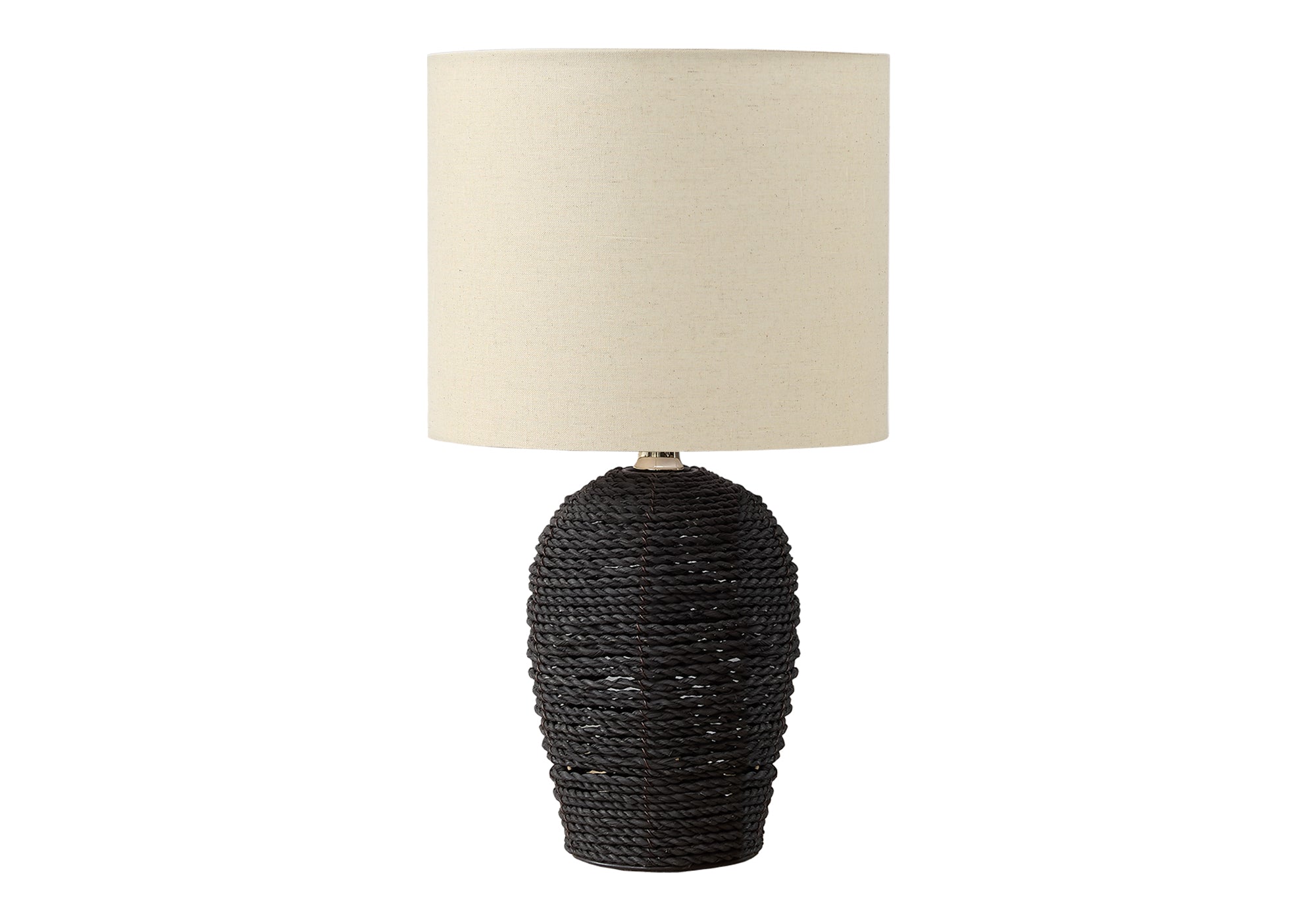 I 9853 - Luminaire, 17''H, Lampe De Table, Rotin Noir, Abat-jour Beige, Transitionnel - Simple Boutique