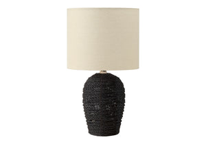 I 9853 - Luminaire, 17''H, Lampe De Table, Rotin Noir, Abat-jour Beige, Transitionnel - Simple Boutique