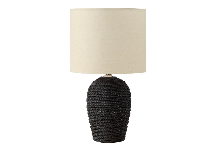 I 9853 - Luminaire, 17''H, Lampe De Table, Rotin Noir, Abat-jour Beige, Transitionnel - Simple Boutique