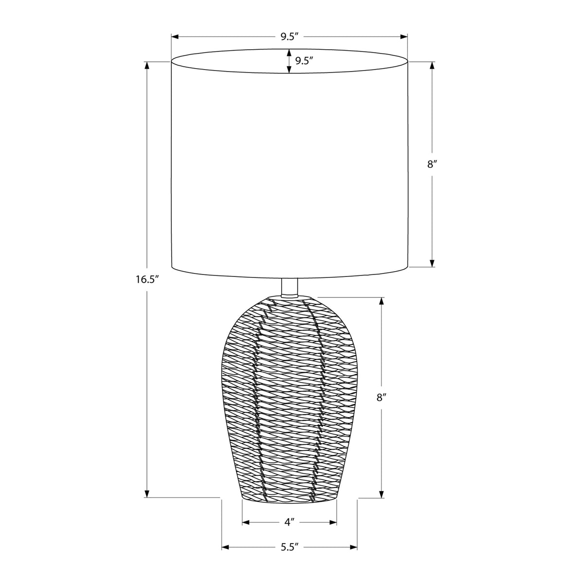 Monarch Specialties I 9853 - Luminaire, 17''H, Lampe De Table, Rotin Noir, Abat-jour Beige, Transitionnel - Simple Boutique
