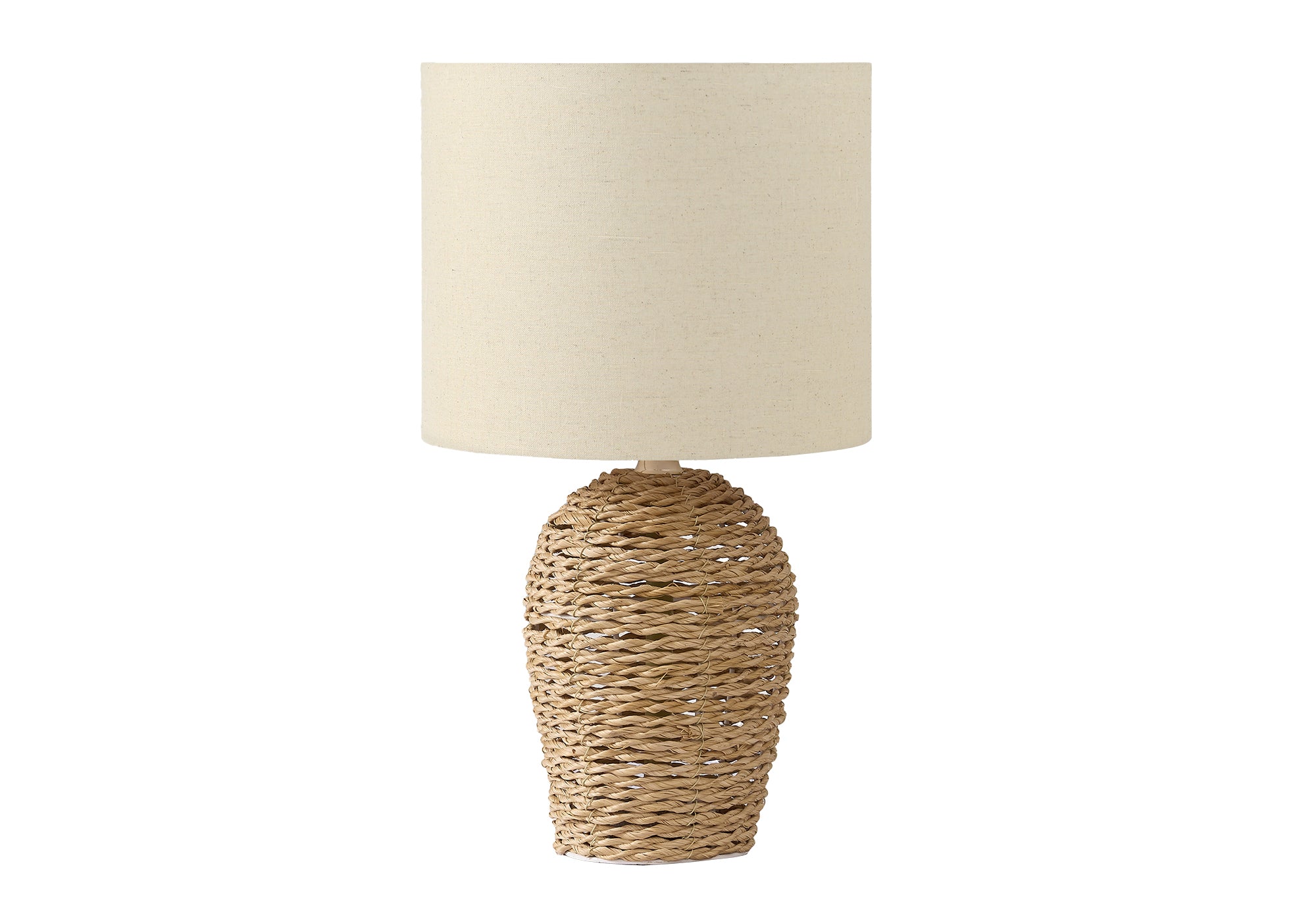 I 9854 - Luminaire, 17''H, Lampe De Table, Rotin Naturel, Abat-jour Beige, Transitionnel - Simple Boutique