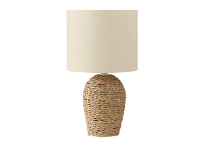 I 9854 - Luminaire, 17''H, Lampe De Table, Rotin Naturel, Abat-jour Beige, Transitionnel - Simple Boutique