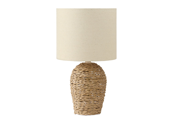 I 9854 - Luminaire, 17''H, Lampe De Table, Rotin Naturel, Abat-jour Beige, Transitionnel - Simple Boutique